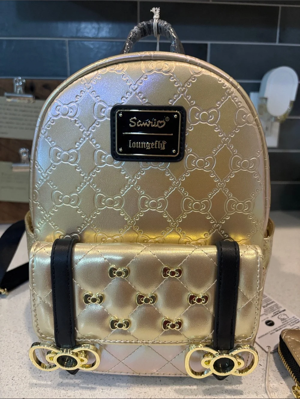 Loungefly Sanrio Hello Kitty Iridescent Gold Mini Backpack and Wallet Set NWT